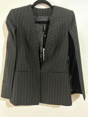 BCBG - Women’s Black Pinstripe Open Front Blazer Jacket